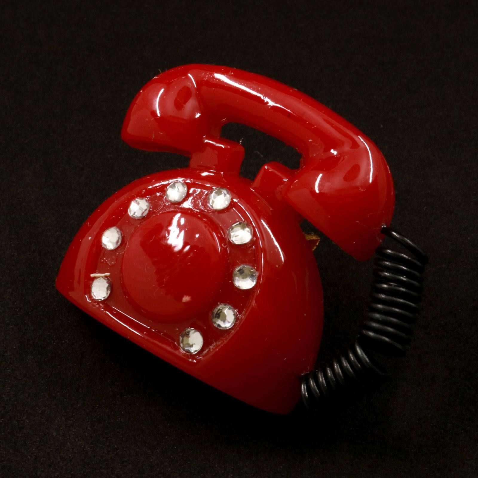 「ラインストーン付きレトロ電話」 ブローチ 40'sスタイル