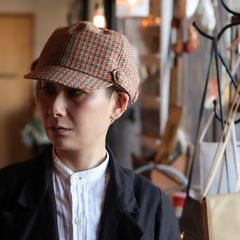 サイドベルトキャップ チェック ベージュ