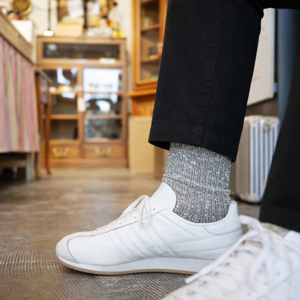Glitter Ribbed Socks シルバー 靴下