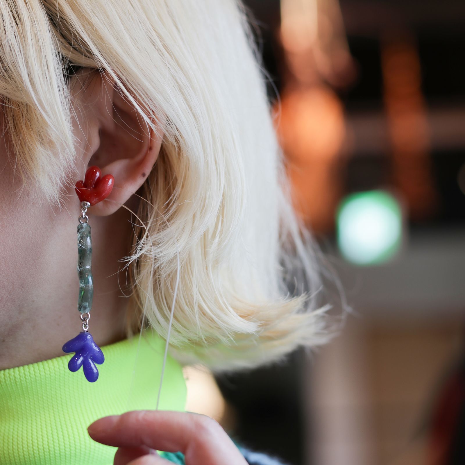 「Matisse Pierce Long」ピアス（片耳） レッド×ブルー