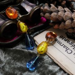 「カラフルドロップス」イヤリング ブルー×イエロー×オレンジ