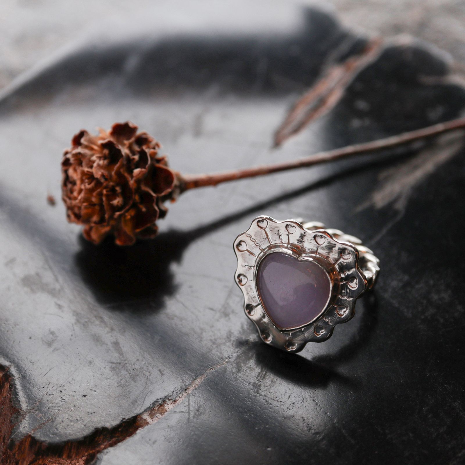 「Lavender Jade Heart Ring」リング
