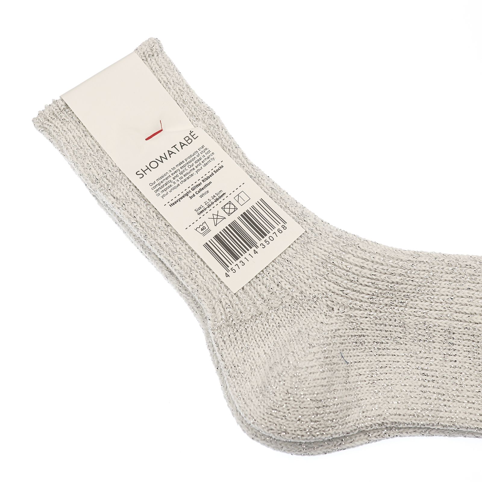 Heavyweight Glitter Ribbed Socks ホワイト×シルバー 靴下