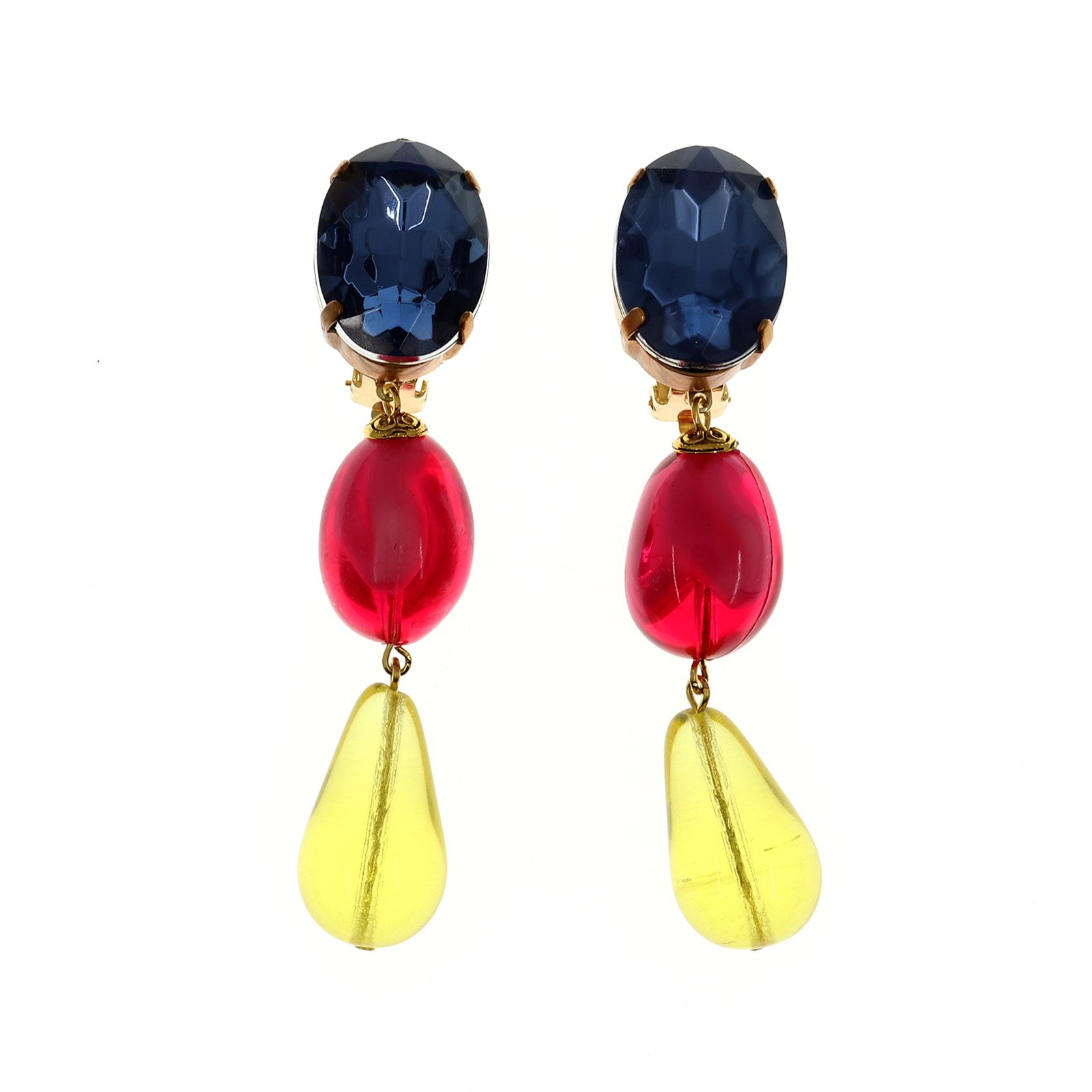 「カラフルドロップス」イヤリング イエロー×ピンク×ネイビー