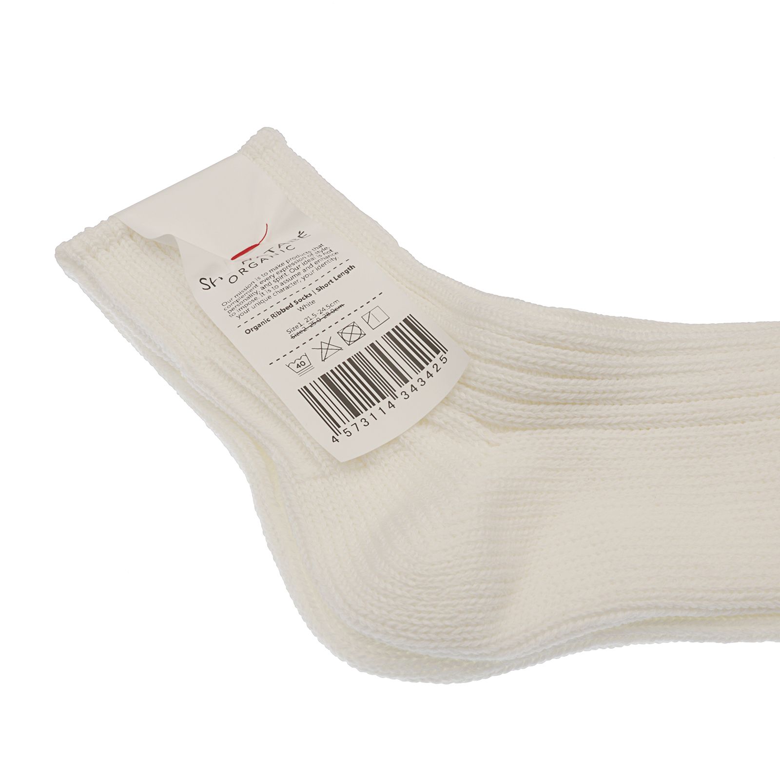 Organic Ribbed Socks Short Length ホワイト 靴下