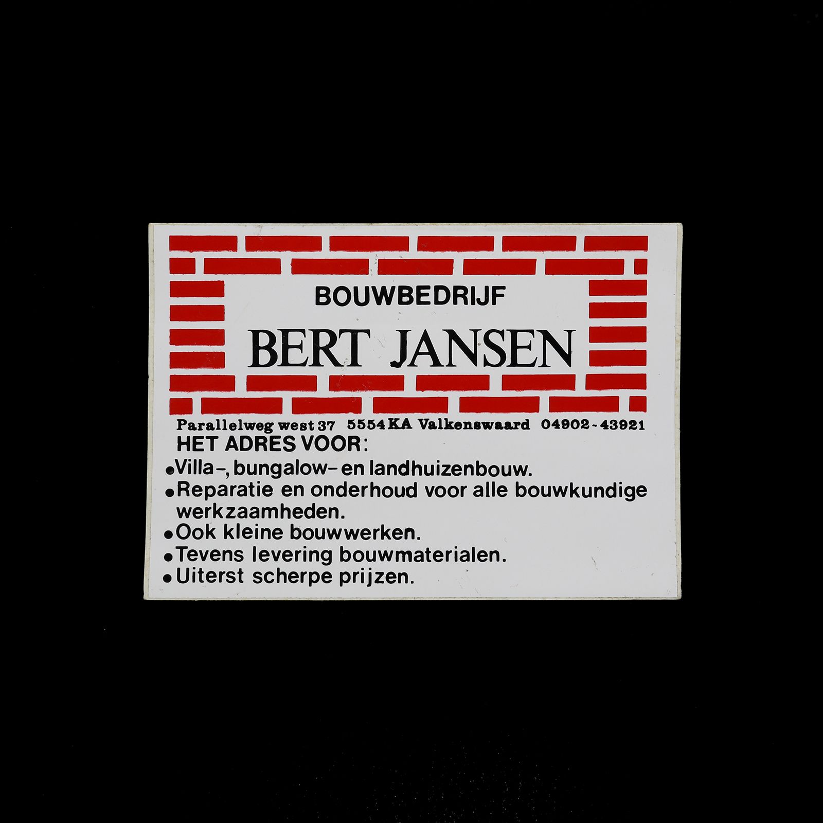 「BERT BOUWBEDRIJF JANSEN」ヴィンテージステッカー ヨーロッパ