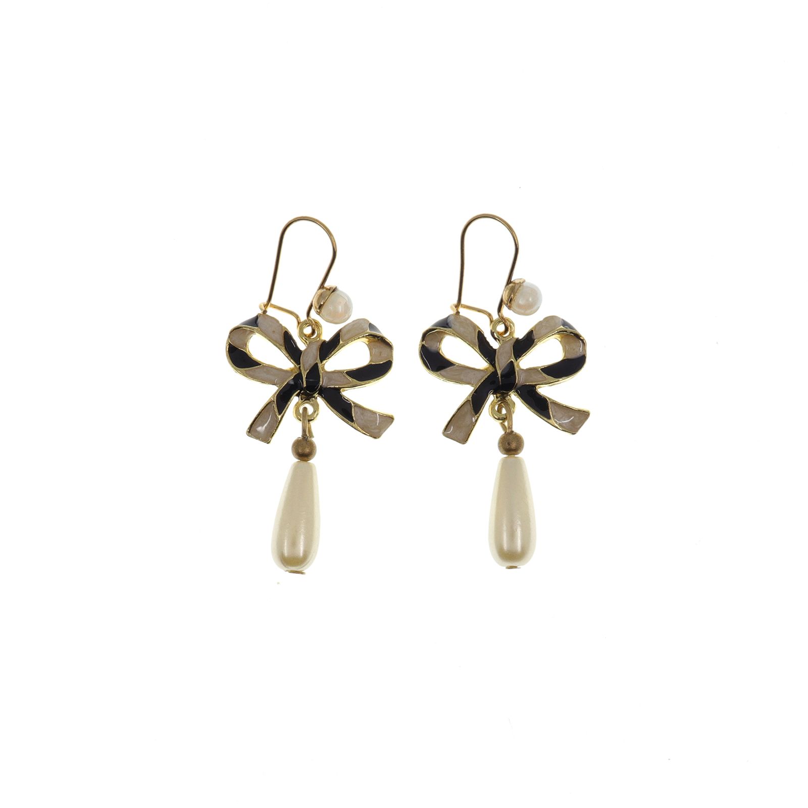 「パールドロップ＆リボン」ピアス フランス