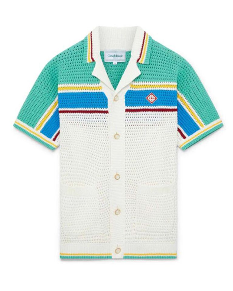 CASABLANCA - CROCHET EFFECT TENNIS SHIRT/ニットシャツ/KNIT WHITE  