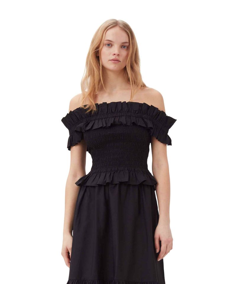 GANNI - COTTON POPLIN OFF-SHOULDER SMOCK TOP/F7917/オフショルダー 