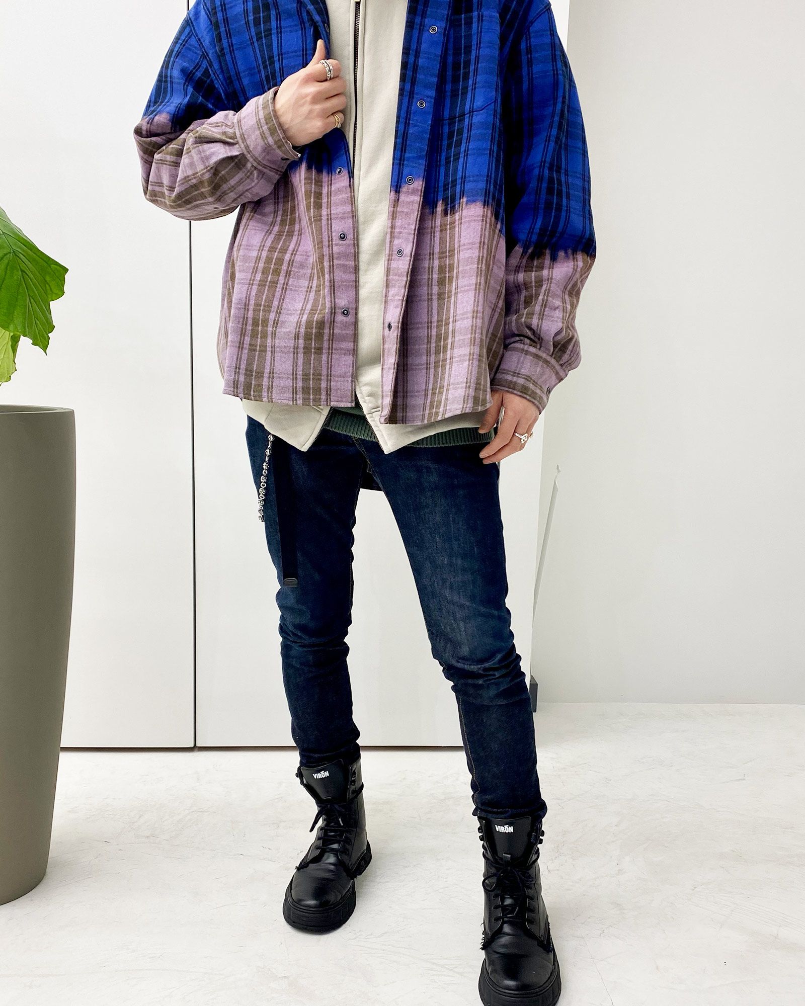 VETEMENTS - ヴェトモン/Bleached flannel shirt/チェックシャツ/Blue