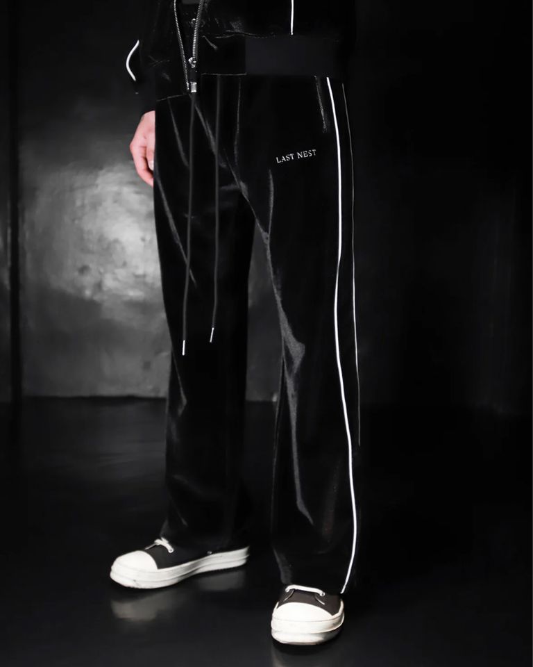 LAST NEST - VELOUR EMBROIDERY TRACK PANTS/トラックパンツ/BLACK 