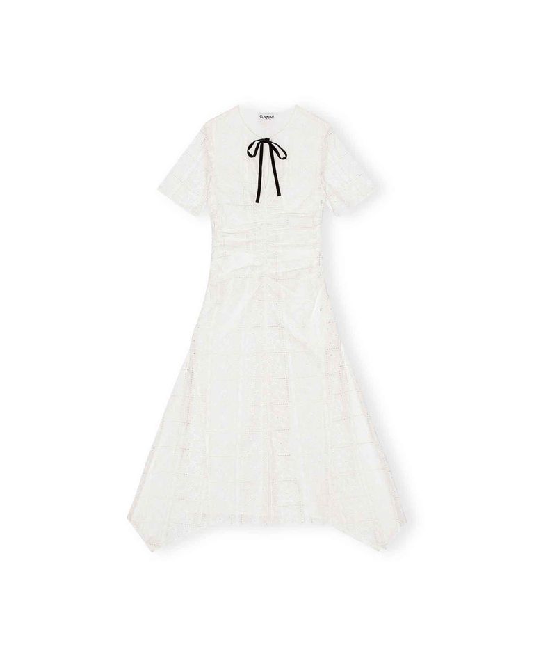 GANNI - LIGHT BRODERIE ANGLAISE LONG DRESS/F9440/ワンピース/EGRET 