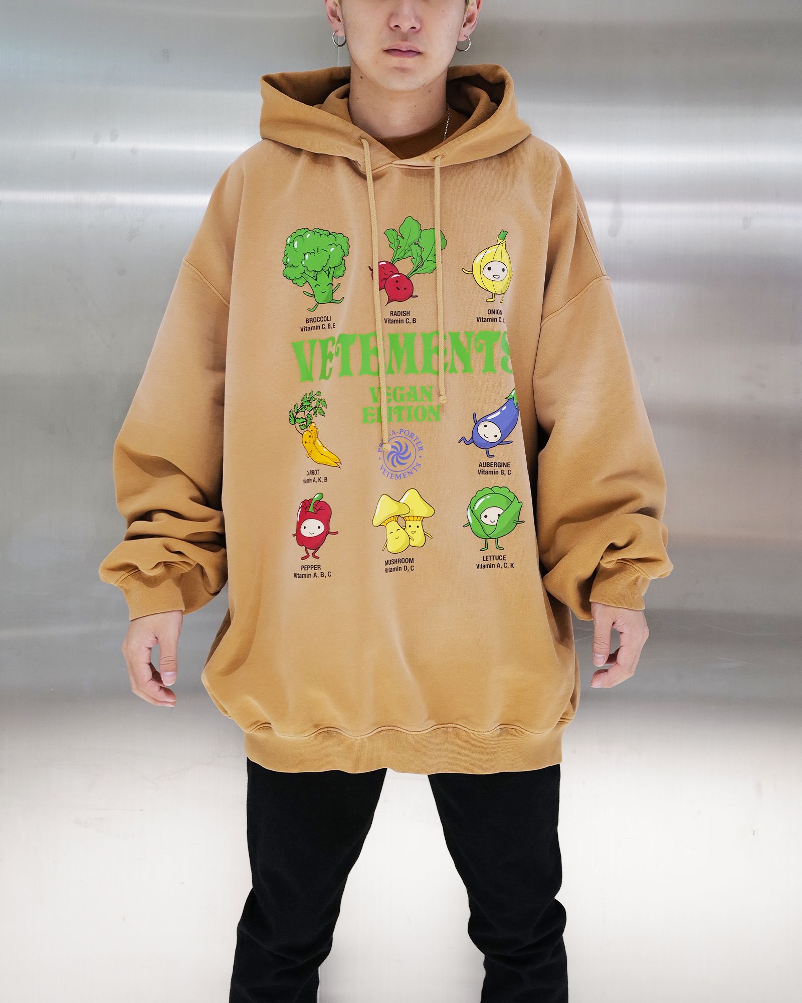ヴェトモン/Vegan logo hoodie/プルオーバーパーカー/Earth - S