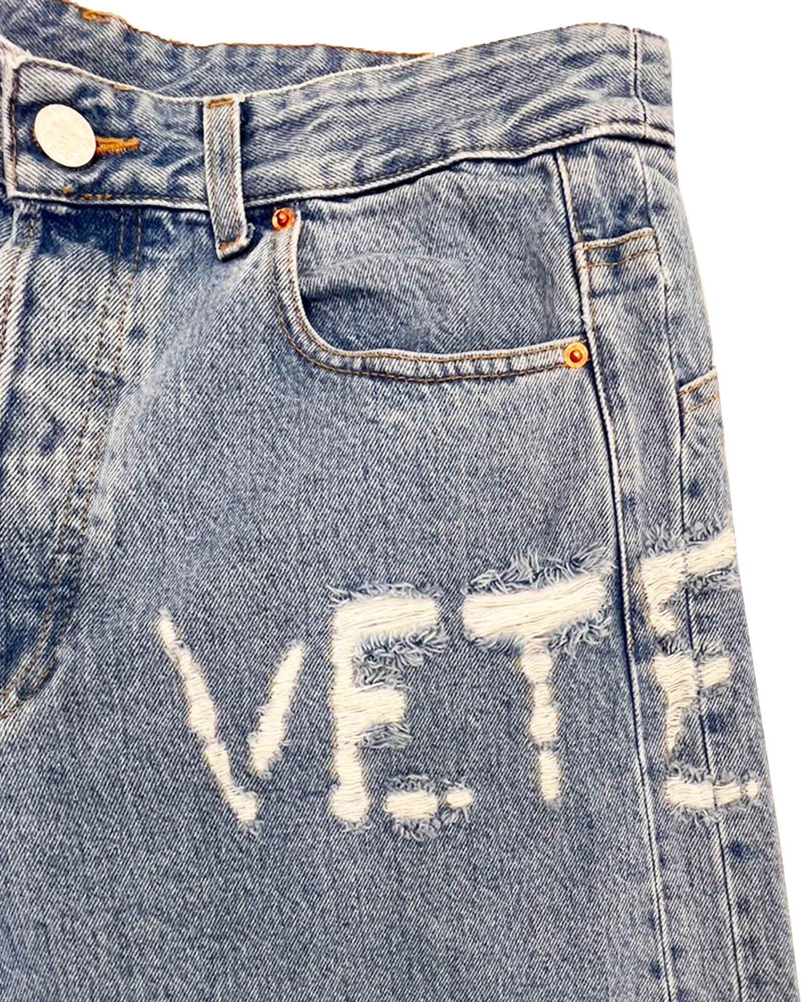 VETEMENTS - Logo destroyed baggy jeans (クラッシュデニムパンツ