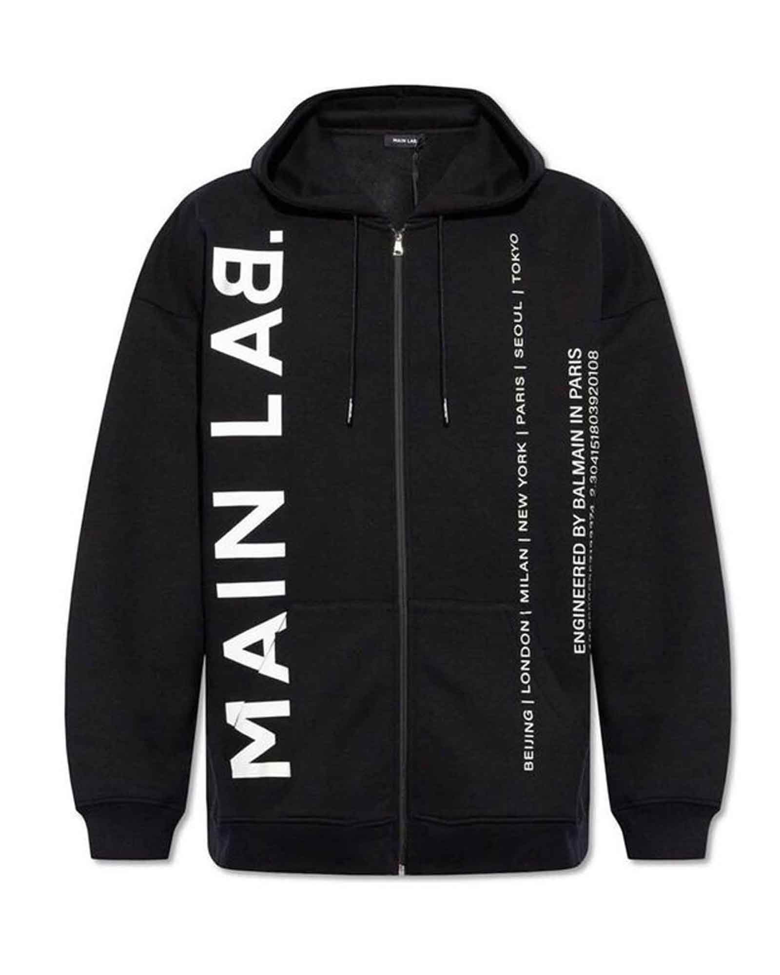 BALMAIN - MAIN LAB - ZIPPED HOODIE/41.CH6JZ035BC67/ジップアップパーカー/BLACK_WHITE |  Detail