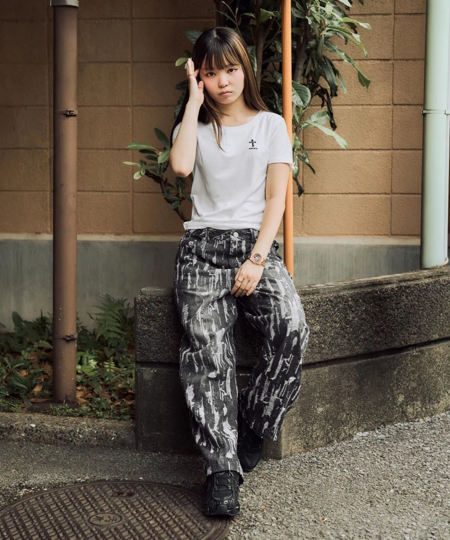 Splited denim pants