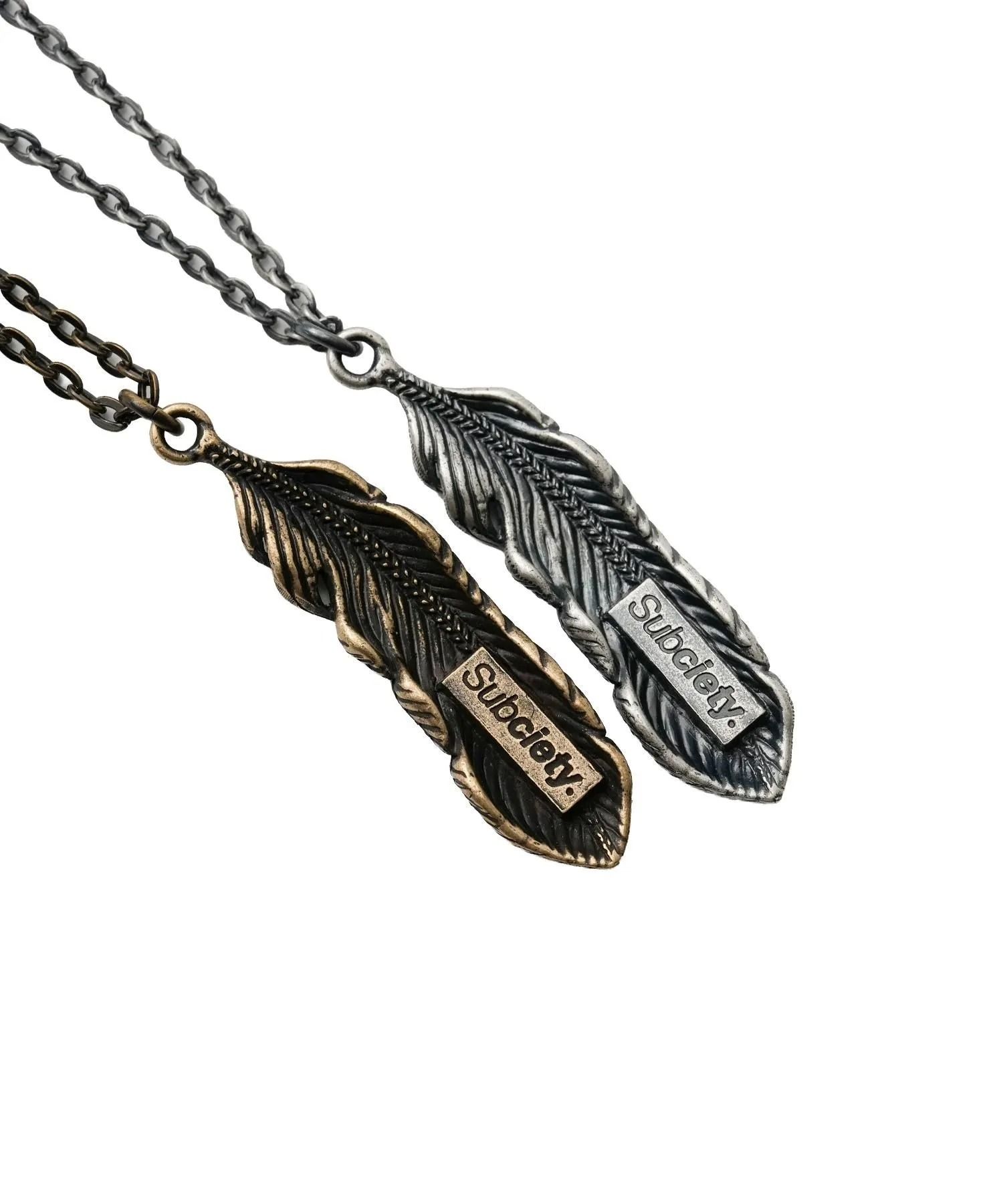 Metal necklace-feather-