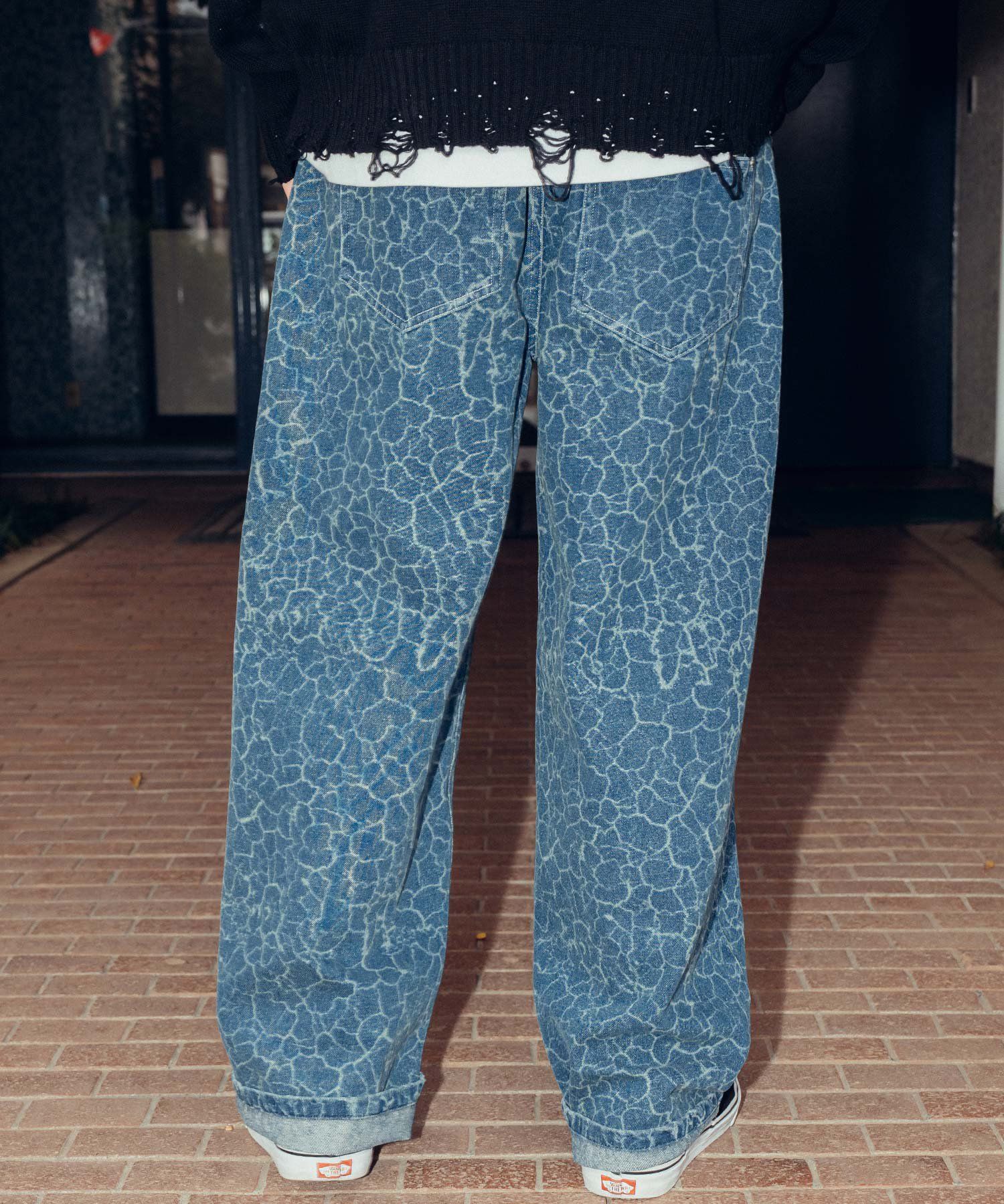 Laser processed denim pants