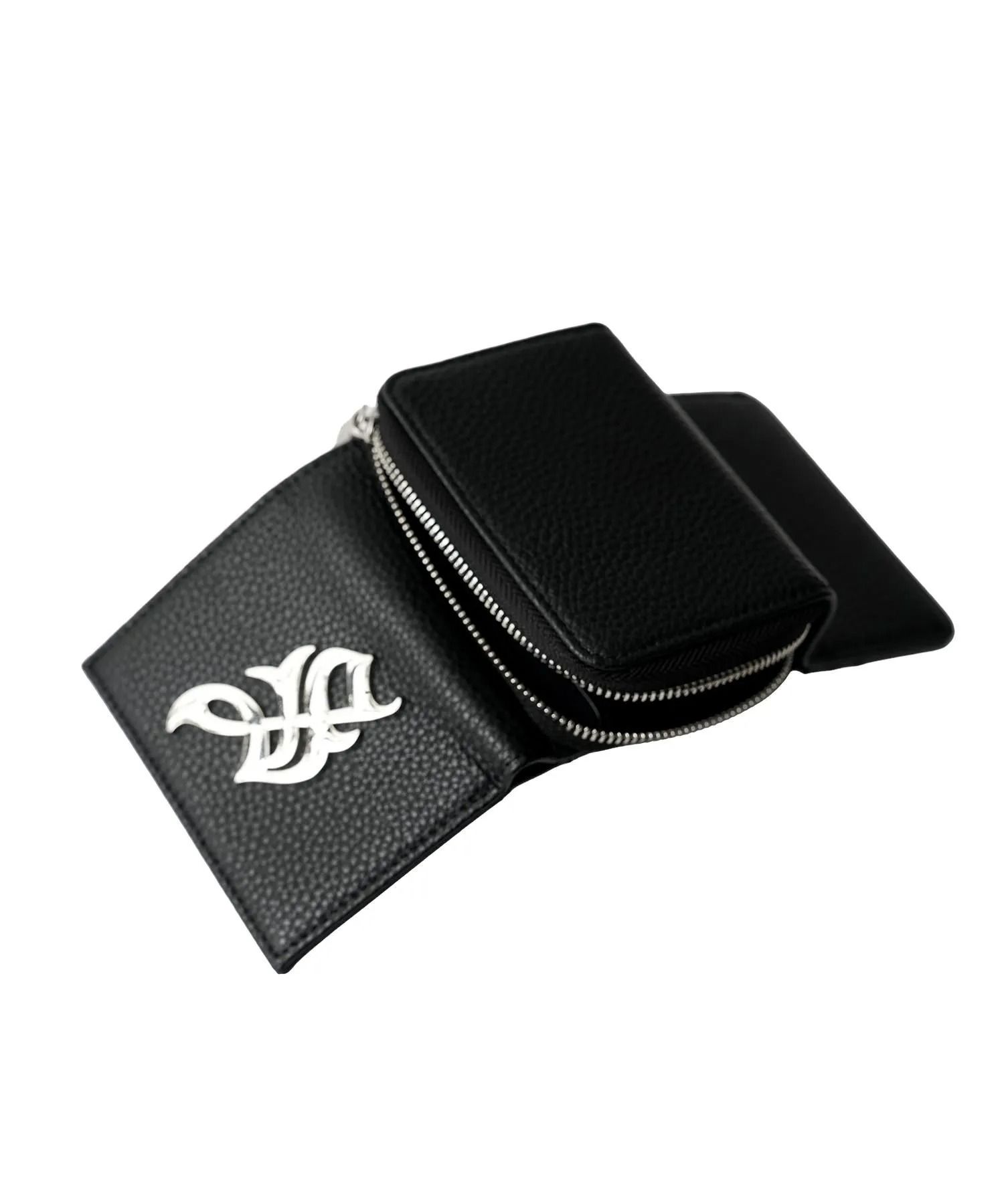 Logo plate leather wallet