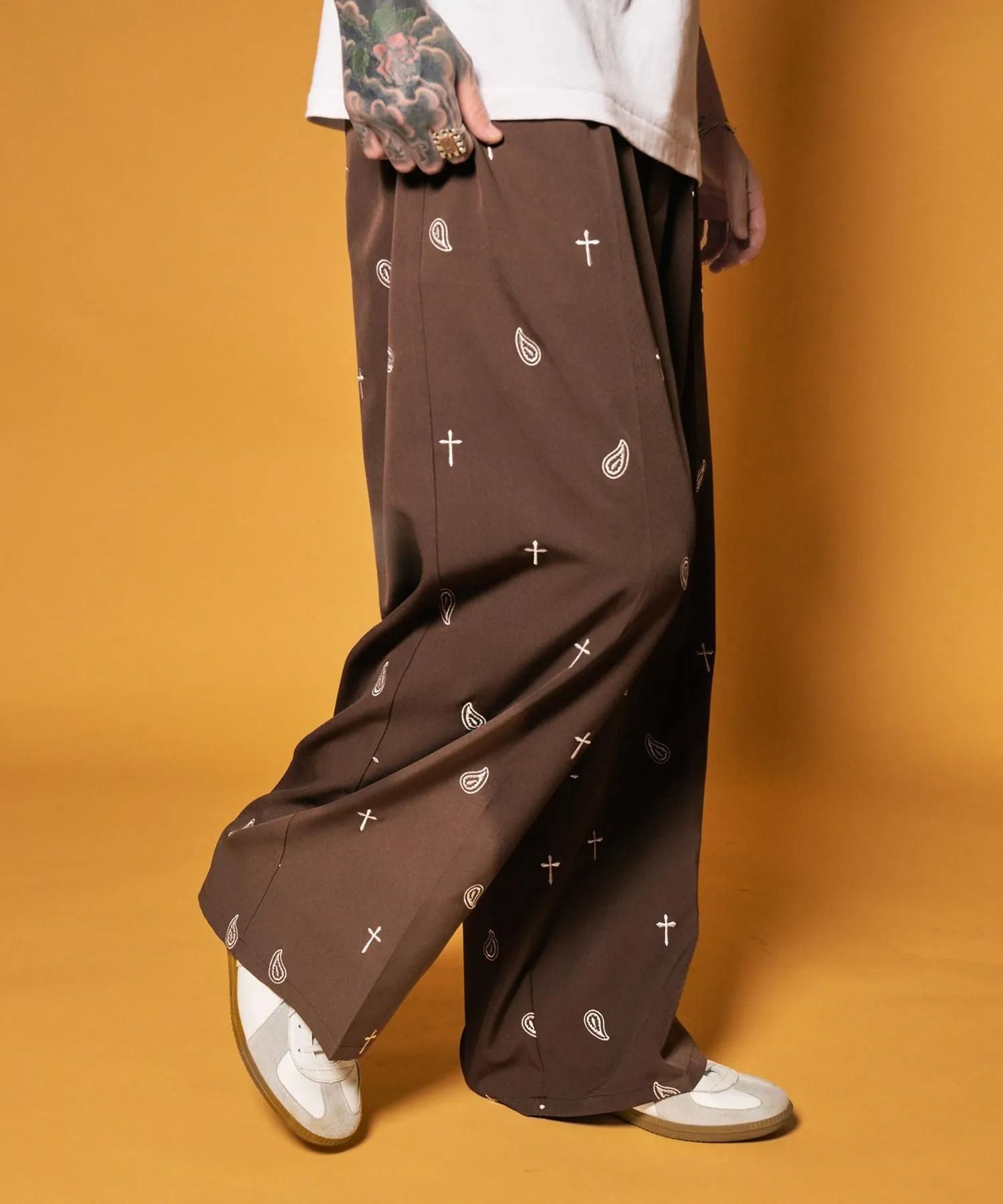 All-over embroidered pants