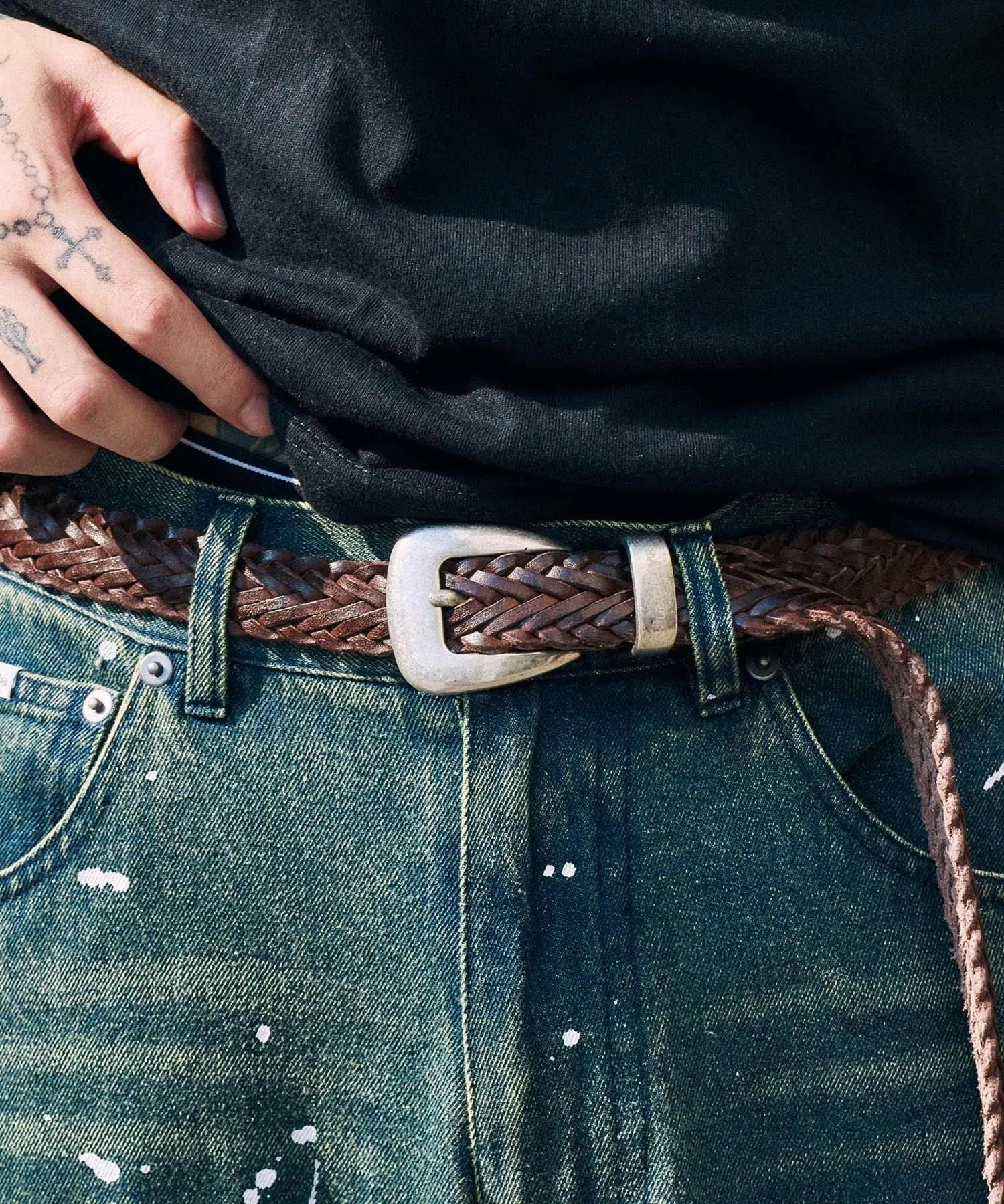 Leather mesh belt