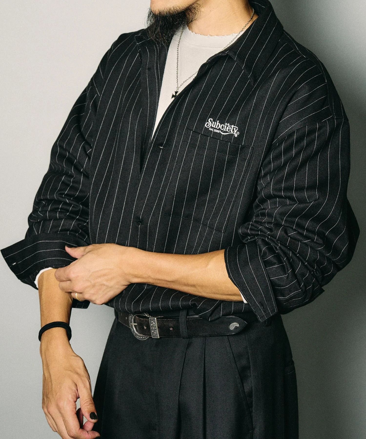 Pinstripe wool-like shirt