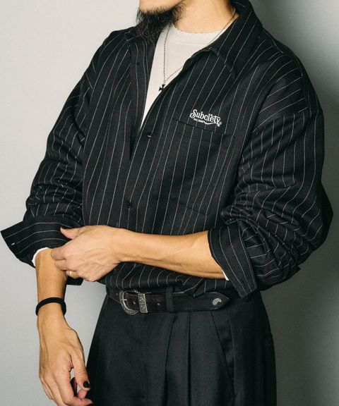 Pinstripe wool-like shirt