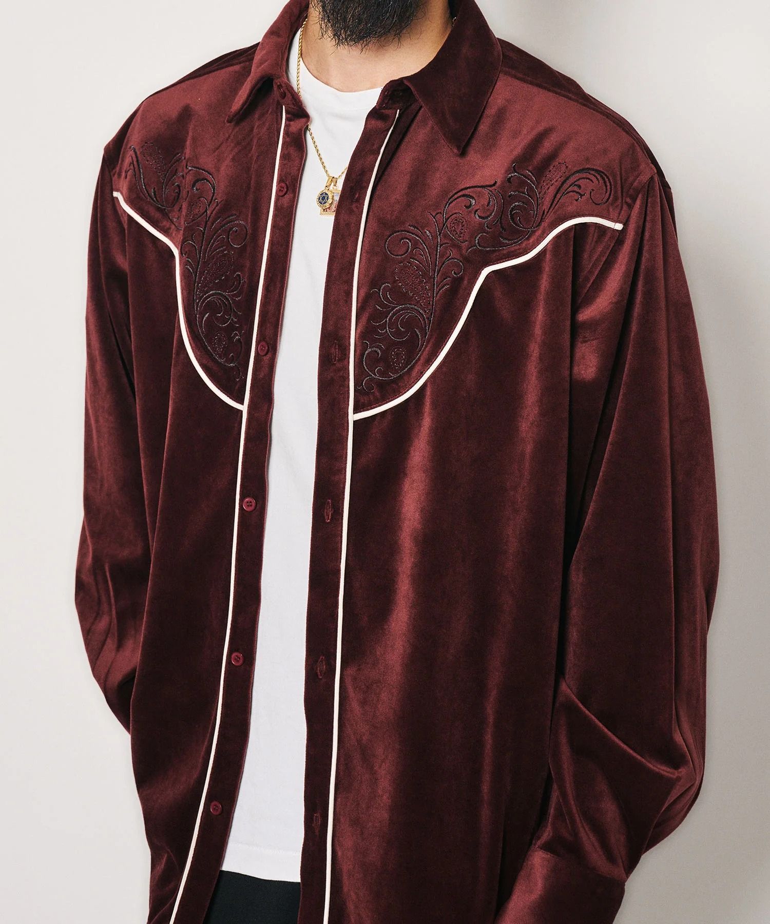 Embroidered velour western shirt