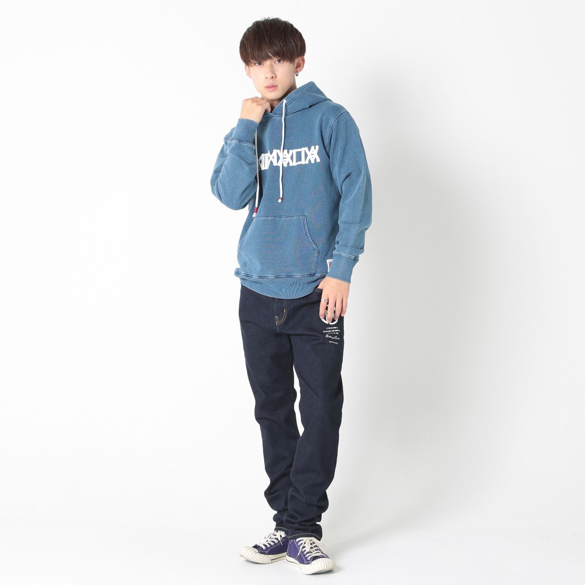 INDIGO P/O HOODIE - LOGO