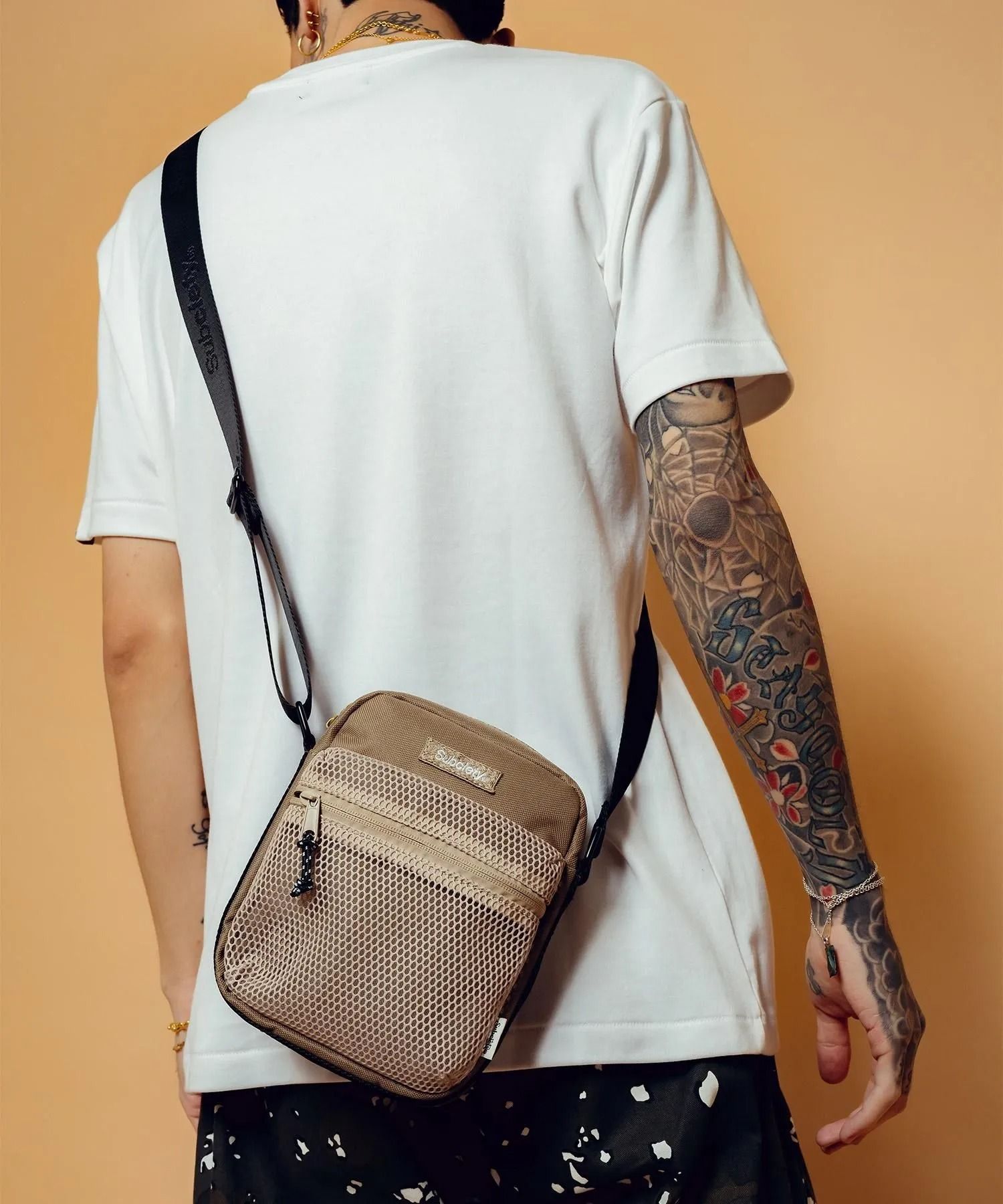 Mesh pocket mini shoulder bag