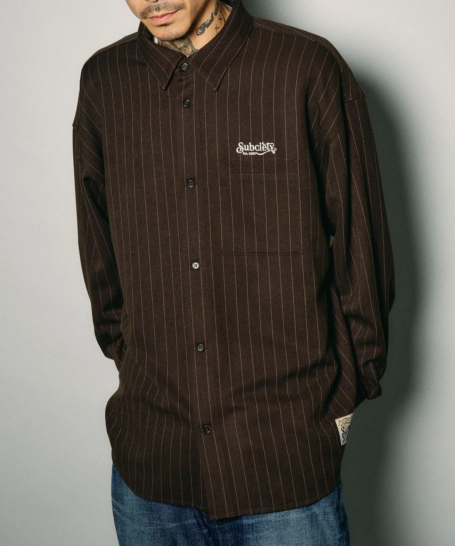 Pinstripe wool-like shirt