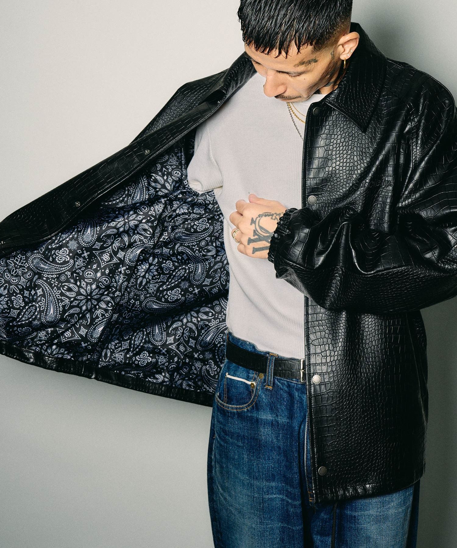 Faux leather coach jacket