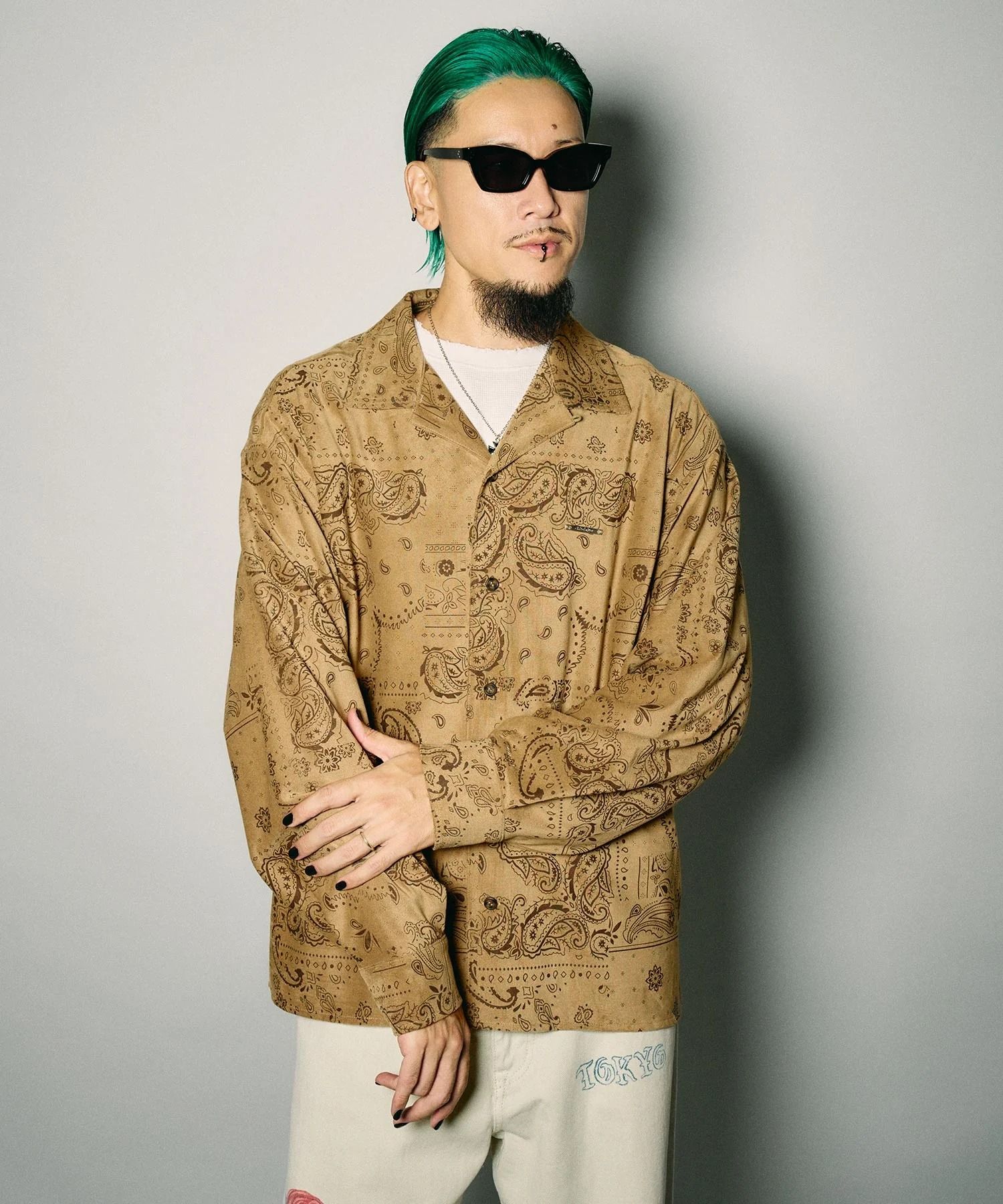 Faux suede bandanna shirt