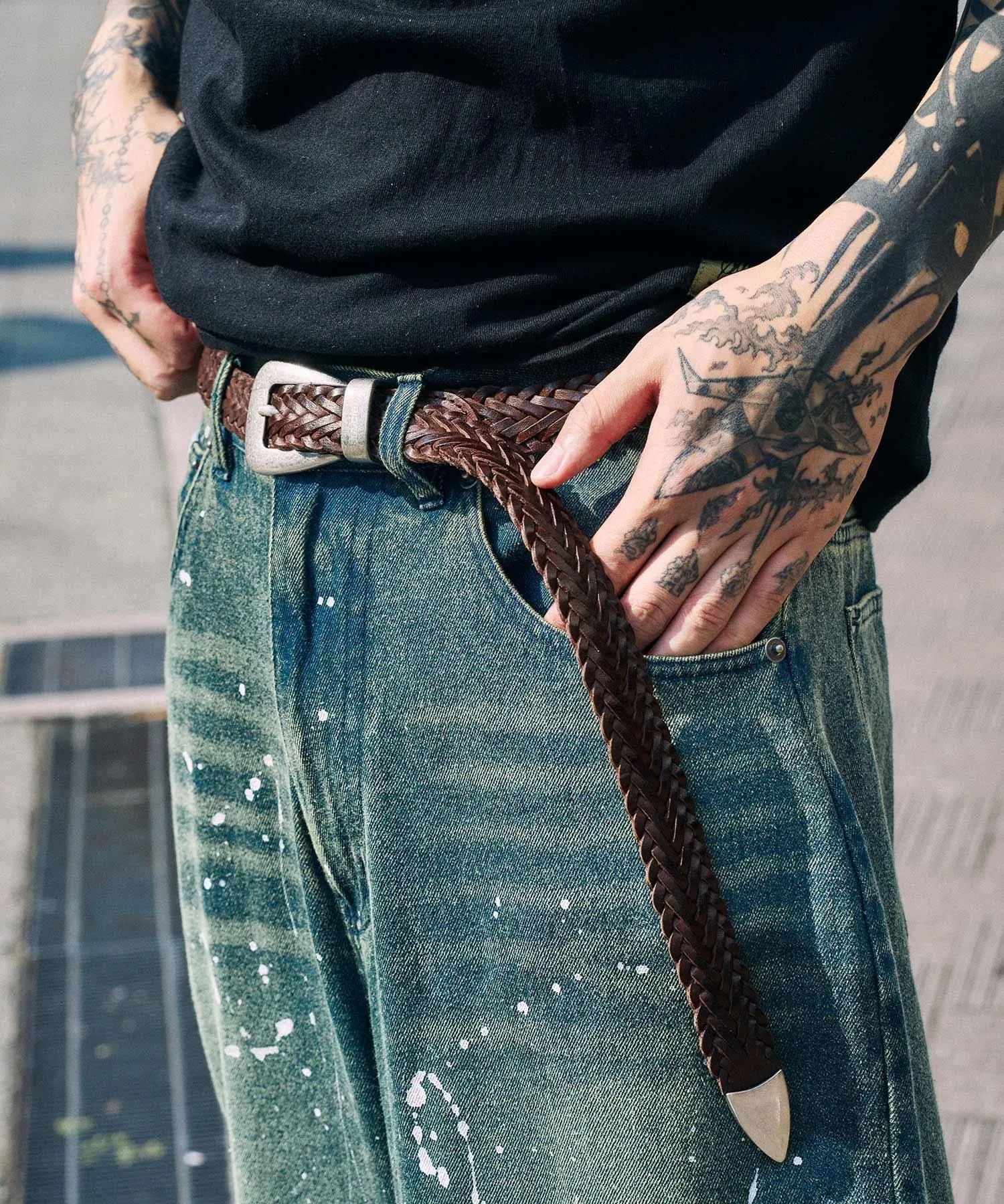 Leather mesh belt