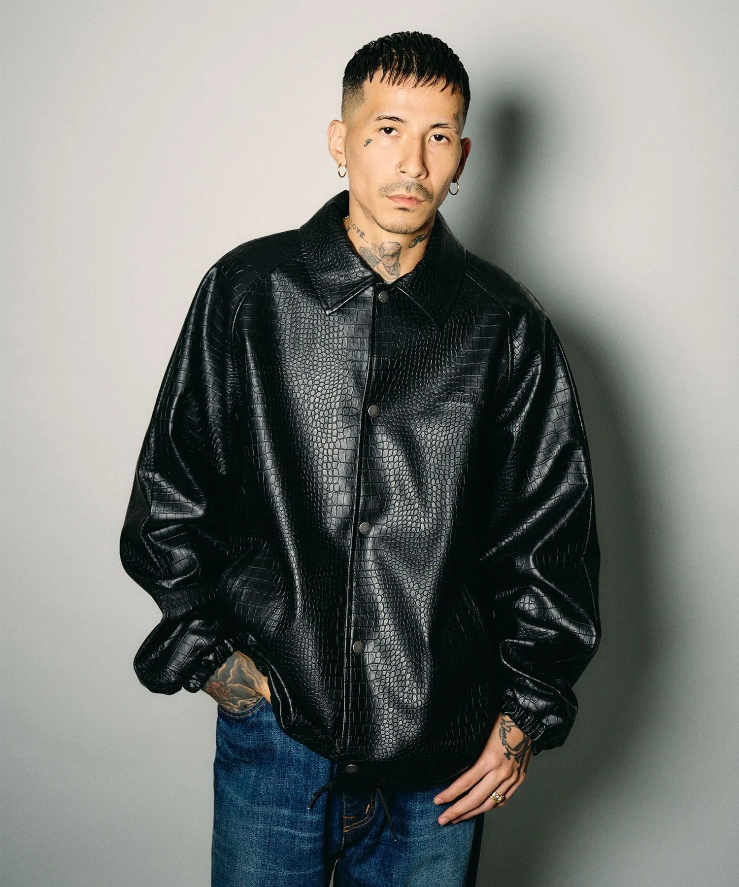Faux leather coach jacket