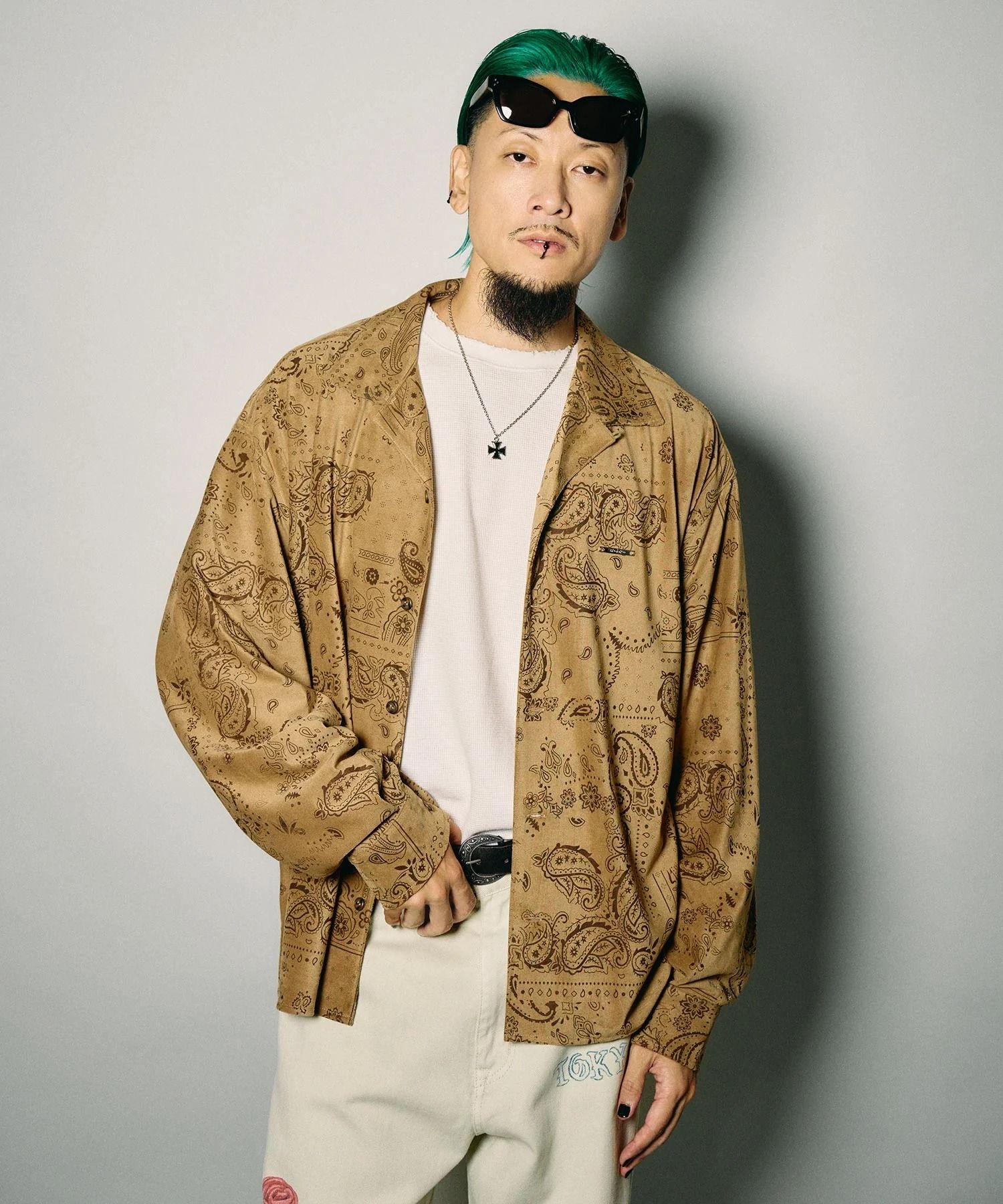 Faux suede bandanna shirt