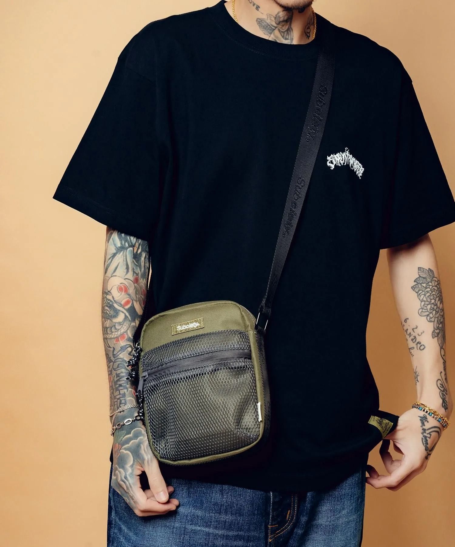 Mesh pocket mini shoulder bag