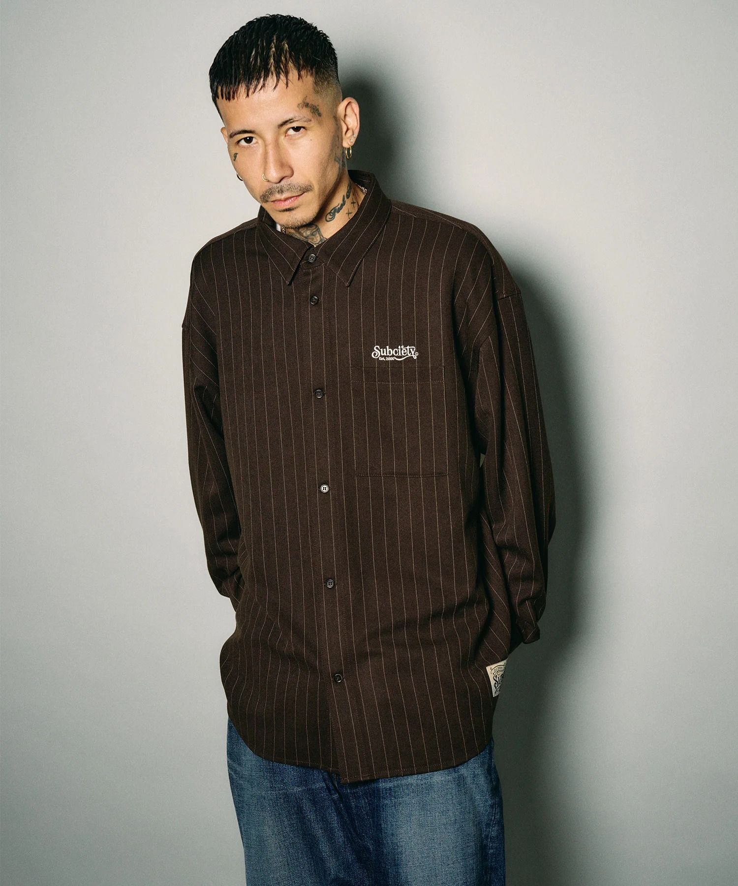 Pinstripe wool-like shirt