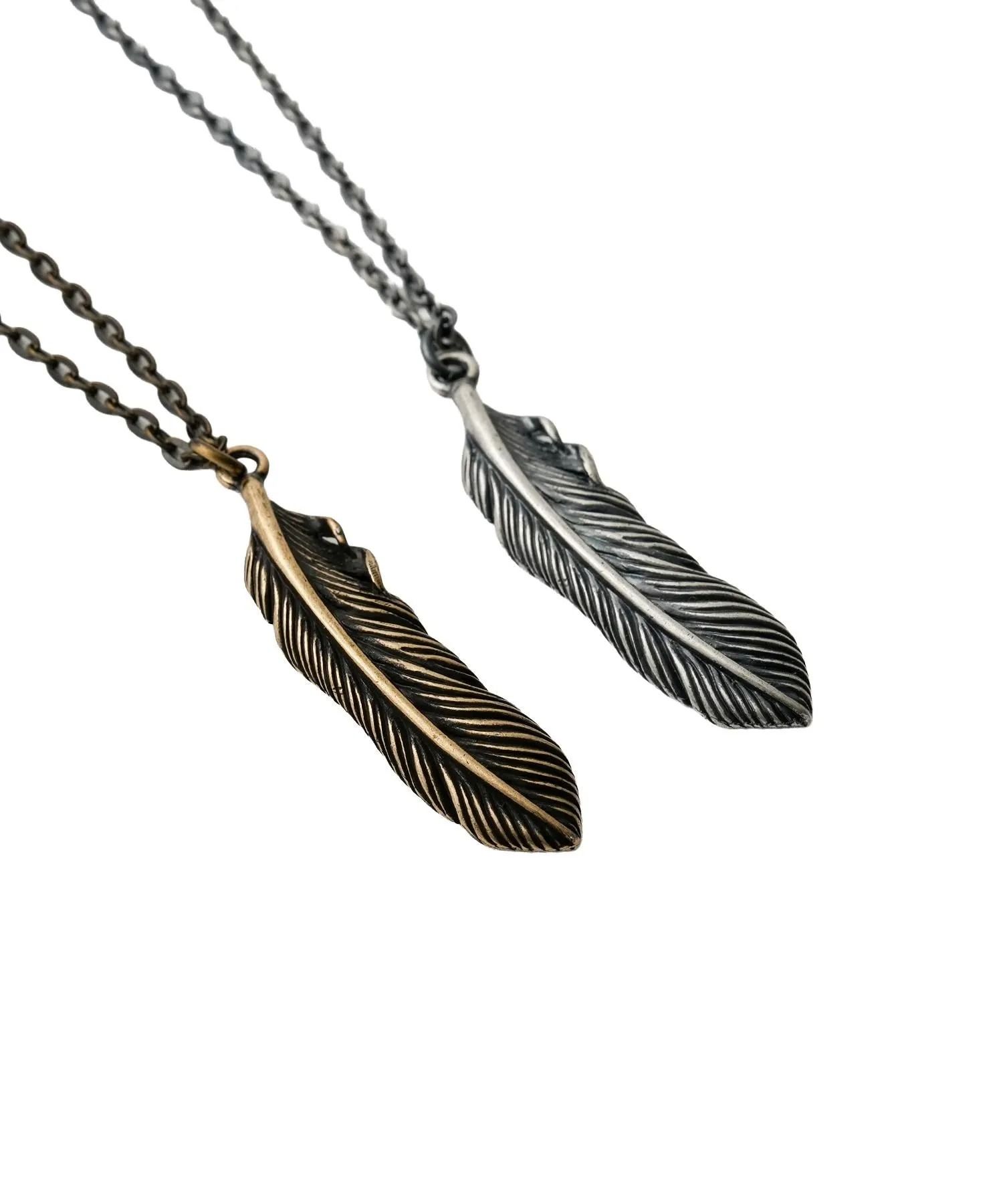 Metal necklace-feather-