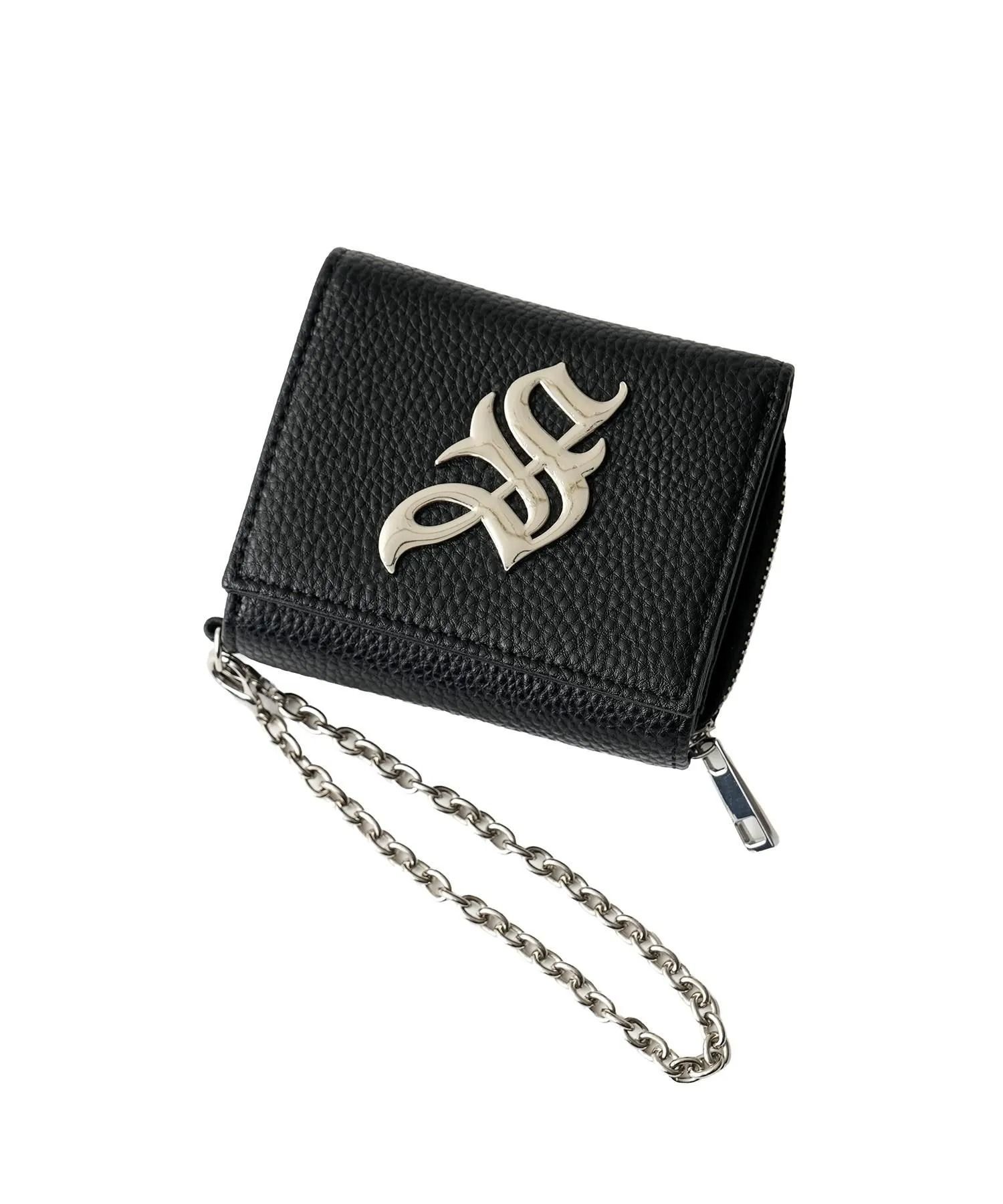 Logo plate leather wallet