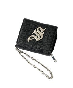 Logo plate leather wallet