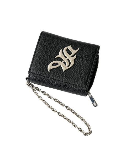 Logo plate leather wallet