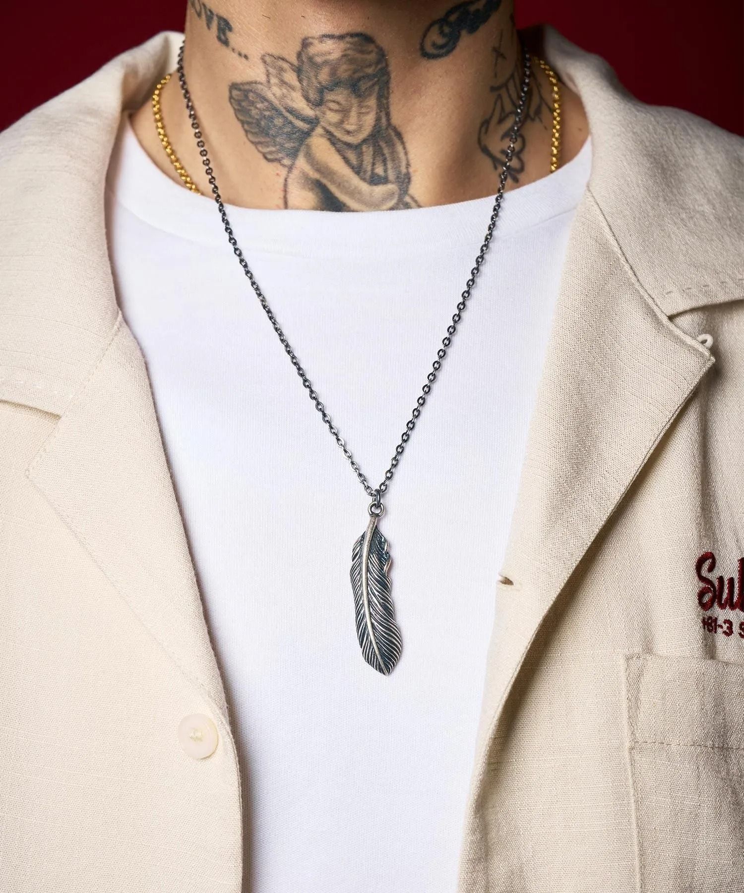 Metal necklace-feather-
