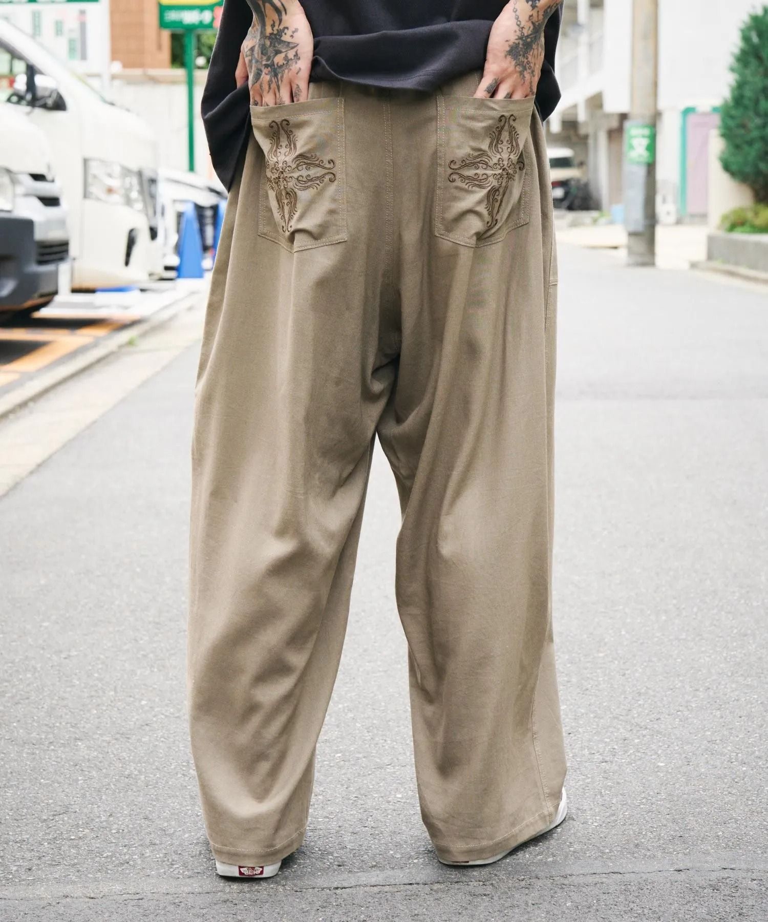 Linen blend baker pants
