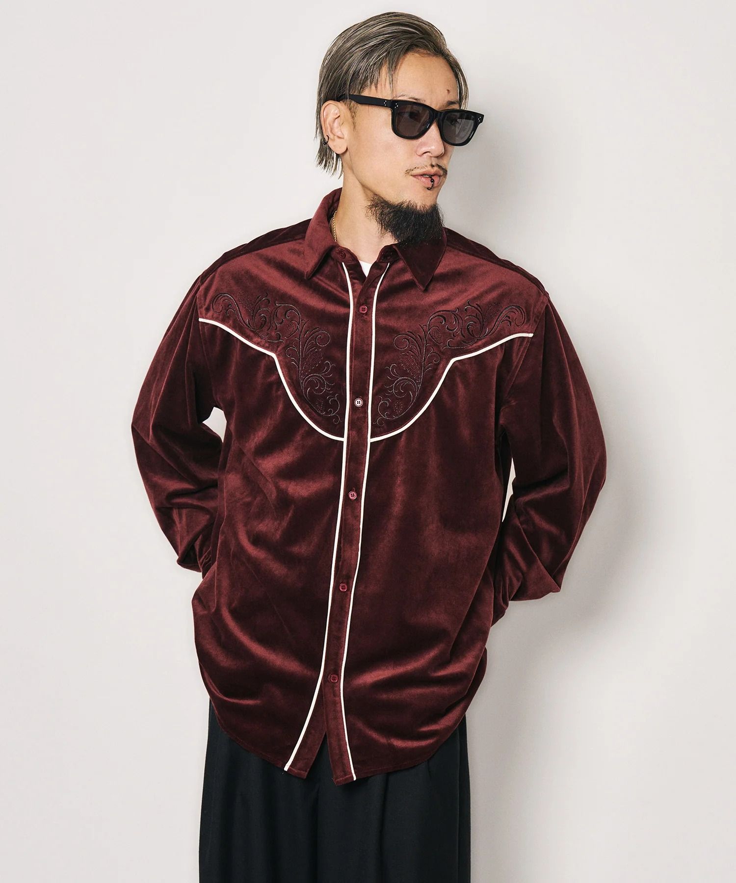 Embroidered velour western shirt