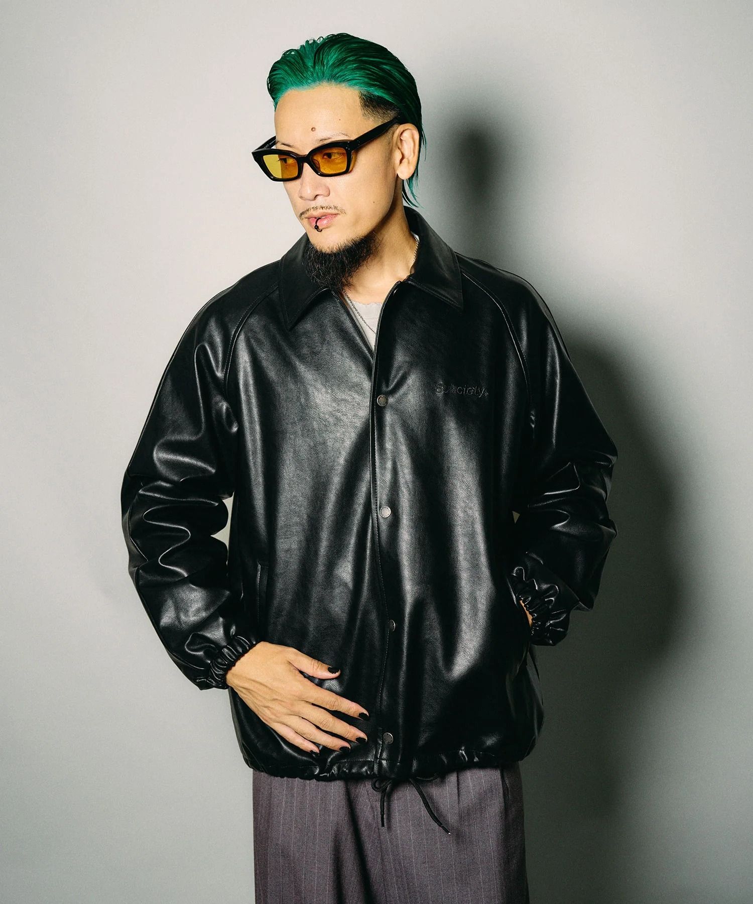 Faux leather coach jacket