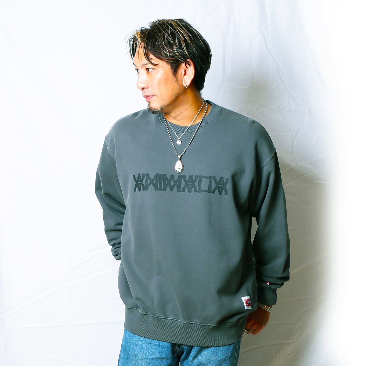 Pigment Dyeing Crew Sweat -LOGO
