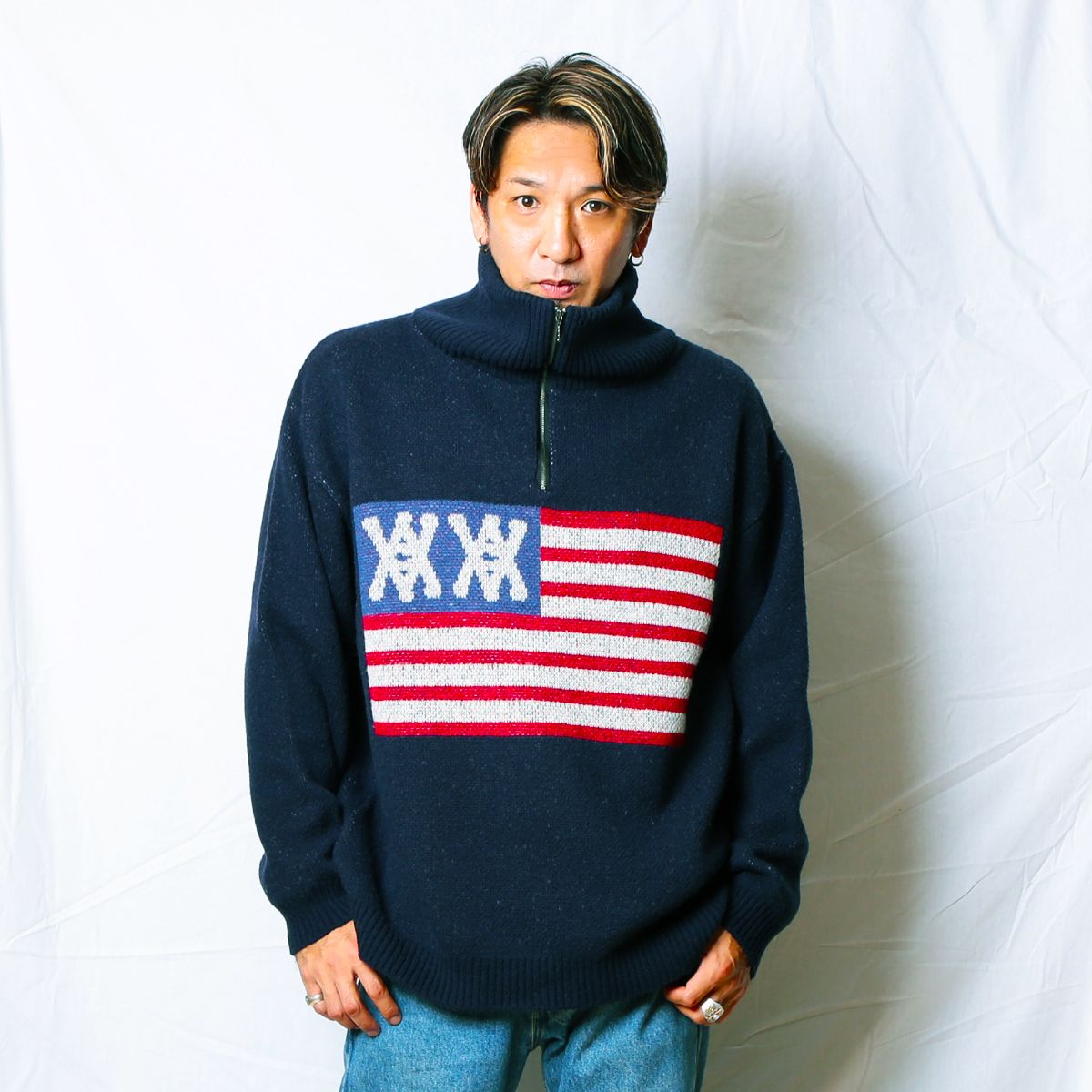 Half Zip Knit -AA Flag