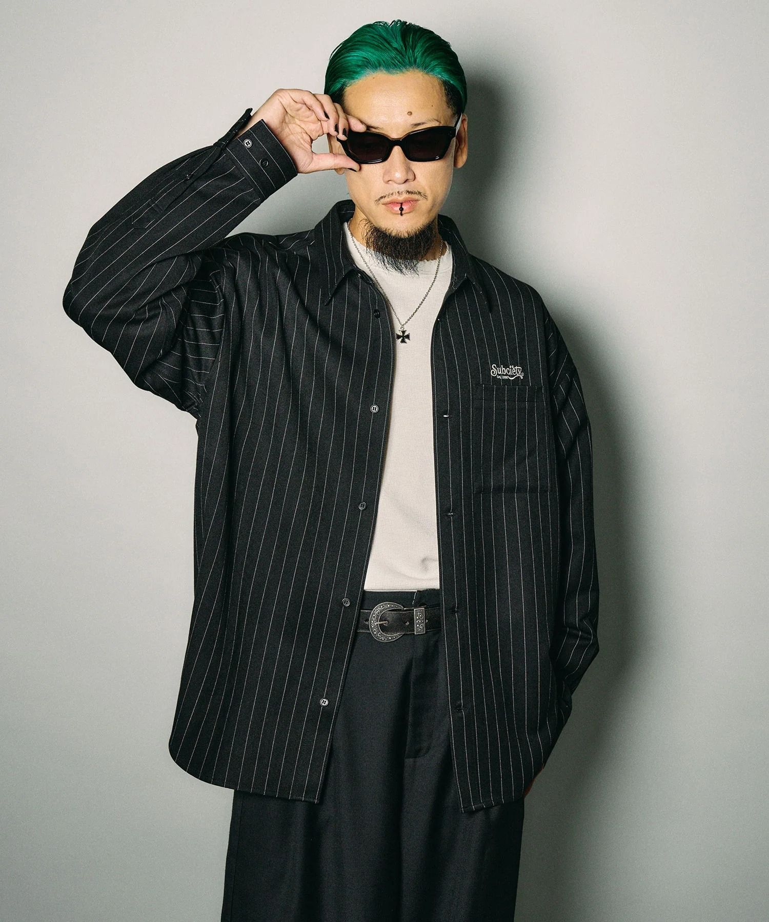Pinstripe wool-like shirt