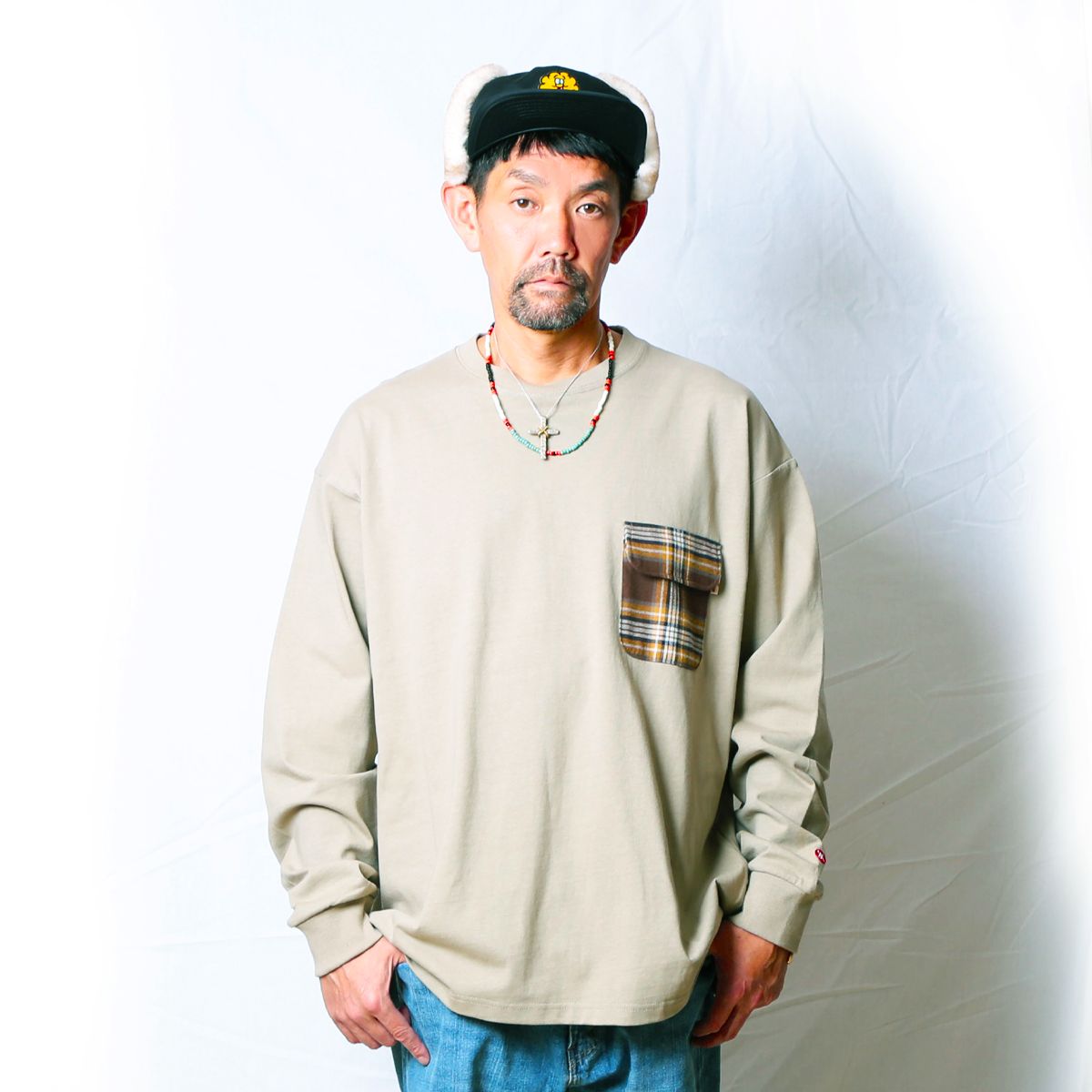 81.oz US  Cotton L/S -CHECK POCKET